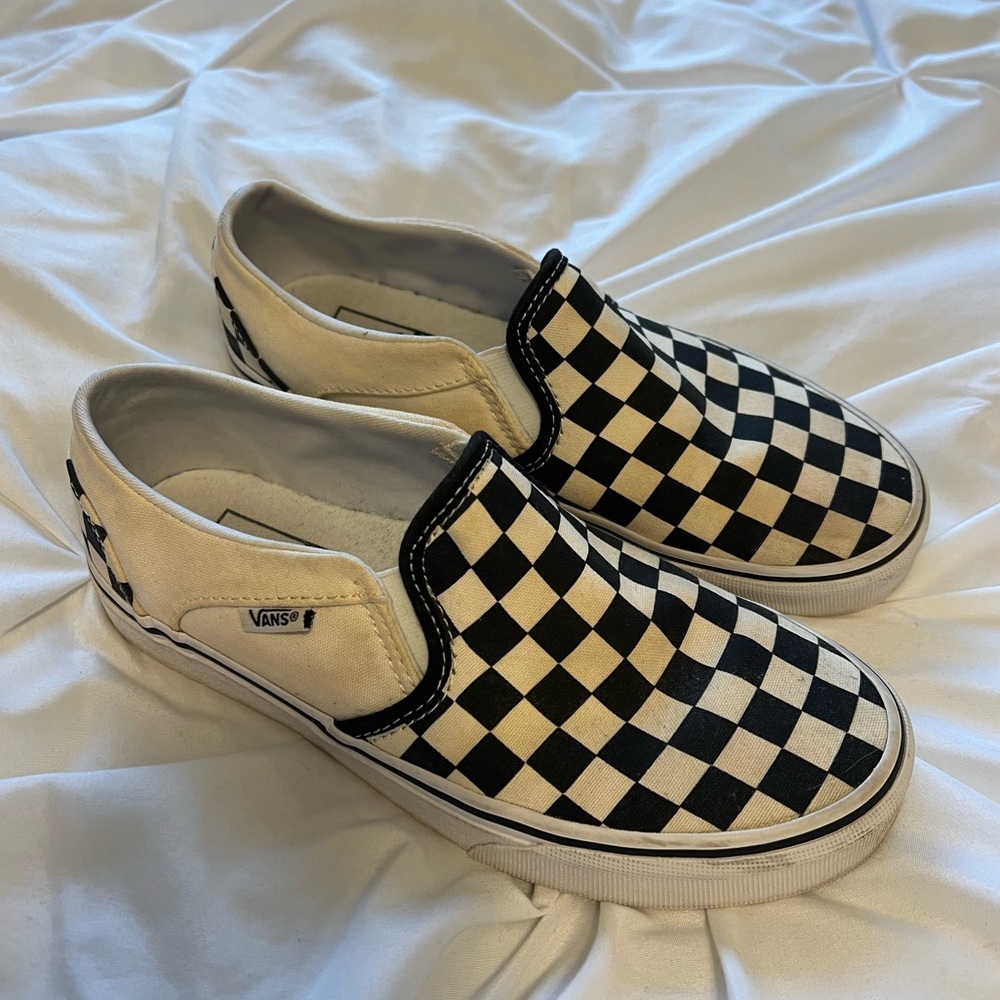 Black and white Checkered slip on Vans